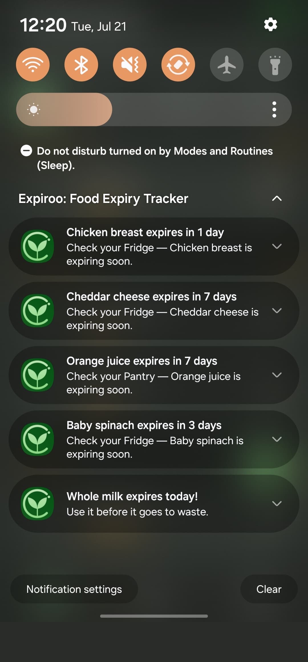 An expiry reminder notification
