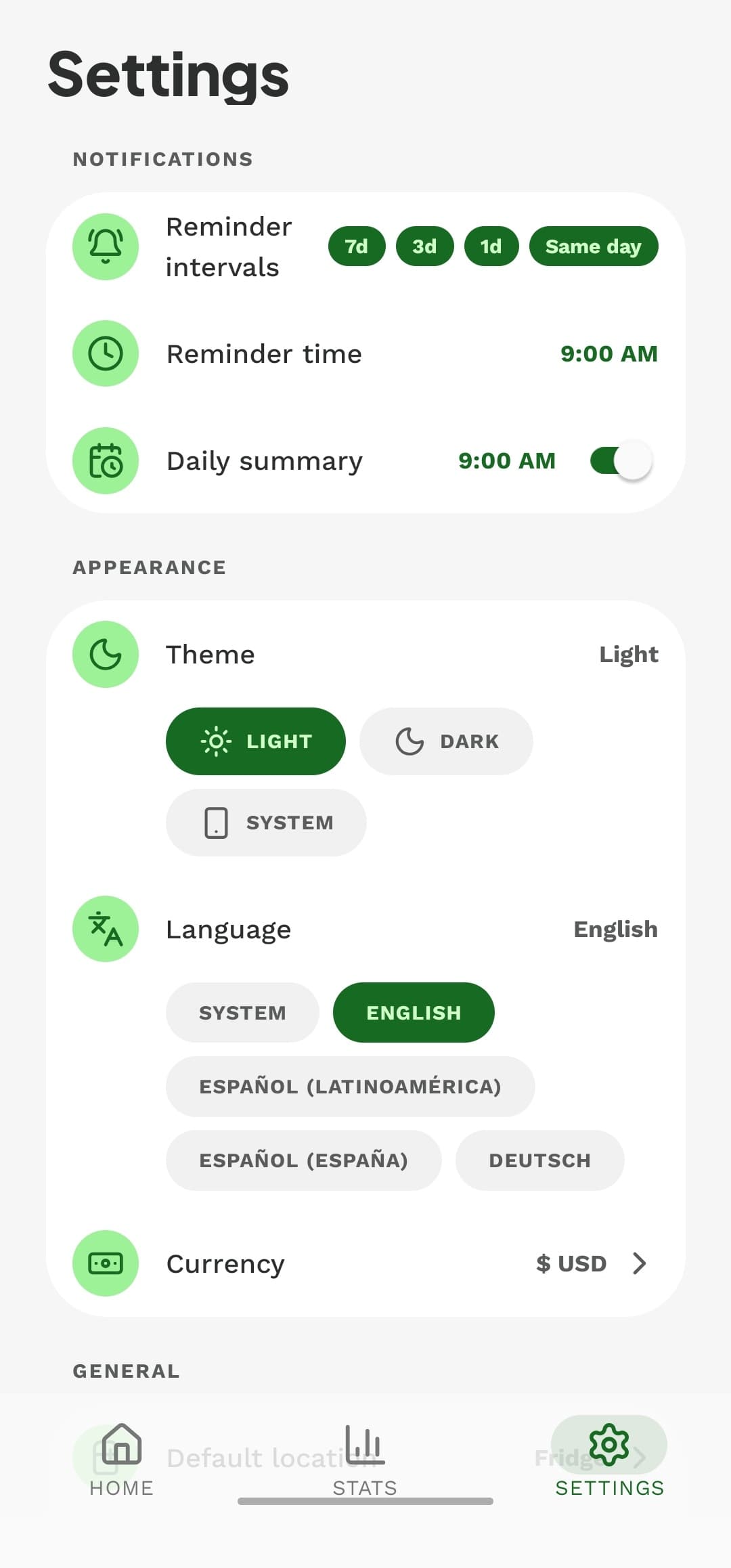 Settings — no account required