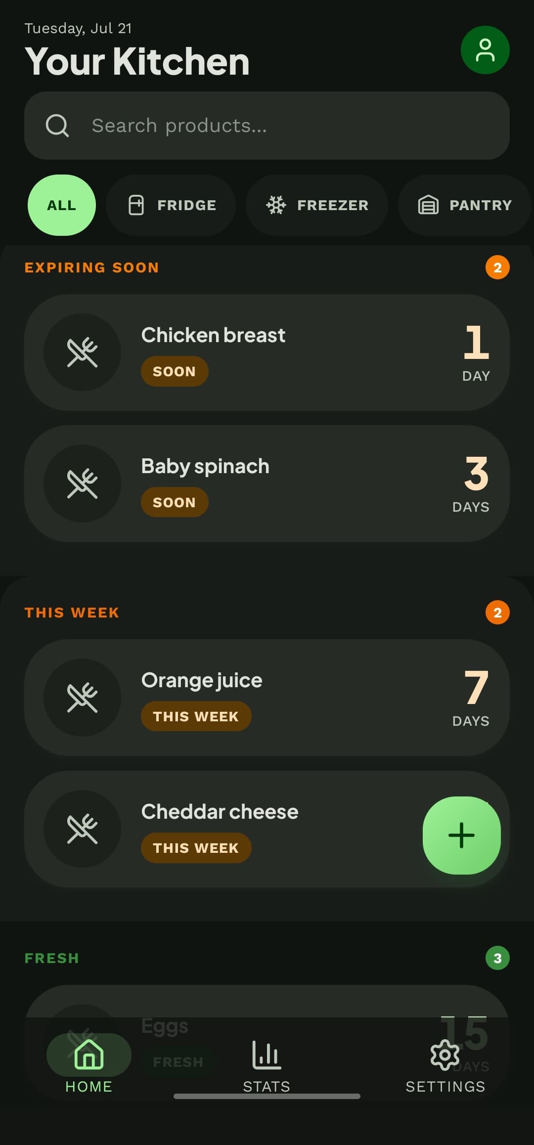 Home screen sorting items by urgency
